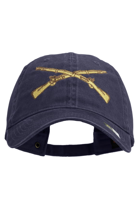 U.S Army Infantry Embroidered Washed Solid Pigment Dyed Cotton Twill Brass Buckle Cap - Navy OSFM