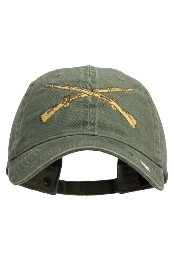 U.S Army Infantry Embroidered Washed Solid Pigment Dyed Cotton Twill Brass Buckle Cap - Olive OSFM