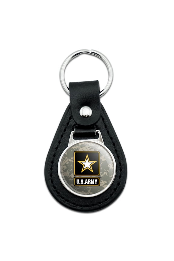 U.S. Army Logo On Camo Black Leather Keychain