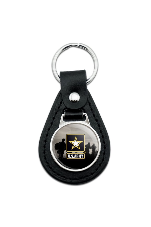U.S. Army Logo With Soldier Silhouettes Black Leather Keychain