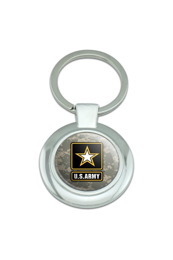 U.S. Army Logo on Camo Keychain Classy Round Chrome Plated Metal