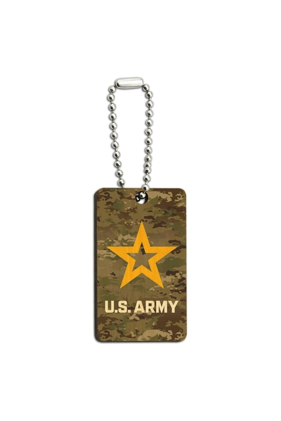 U.S. Army Logo on Camo Wood Wooden Rectangle Keychain Key Ring
