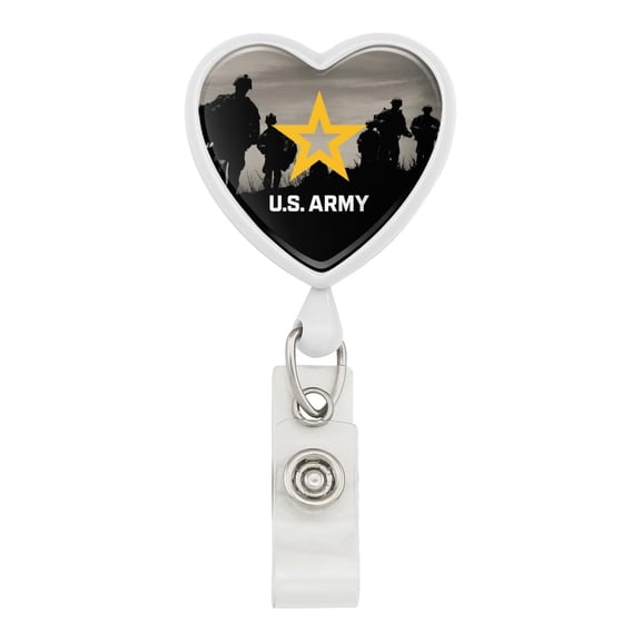 U.S. Army Logo with Soldier Silhouettes Heart Lanyard Retractable Reel Badge ID Card Holder