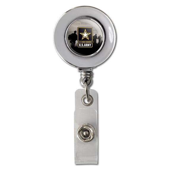 U.S. Army Logo with Soldier Silhouettes Retractable Reel Chrome Badge ID Card Holder Clip