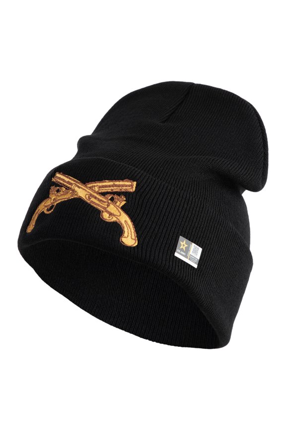 U.S. Army Military Police Insignia Logo Embroidered 12 Inch Solid Knit Cuff Long Beanie Made in USA - Black OSFM