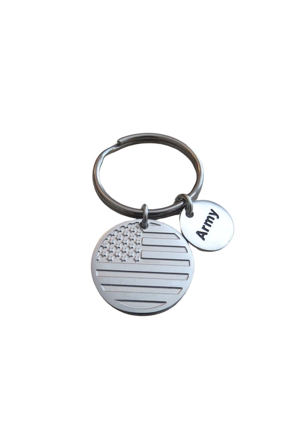 U.S. Army Military Veteran's 25mm Engraved Stainless Steel American Flag Charm Keychain