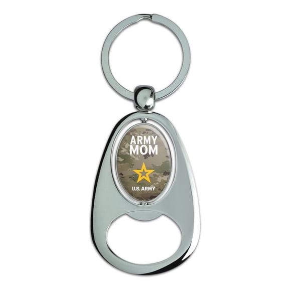 U.S. Army Mom Keychain Chrome Metal Spinning Oval Bottle Opener