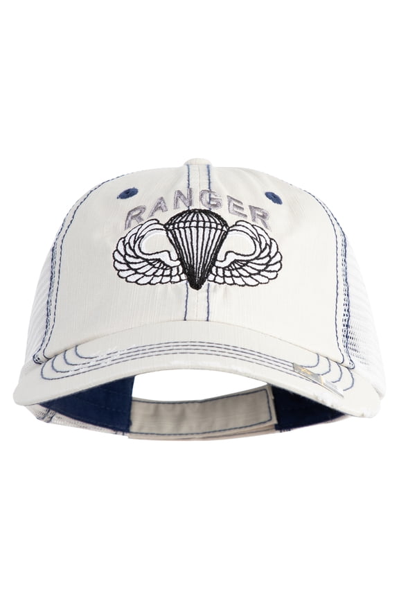U.S. Army Paratrooper and Ranger Badge Embroidered Low Profile Special Cotton Mesh Cap - Putty OSFM