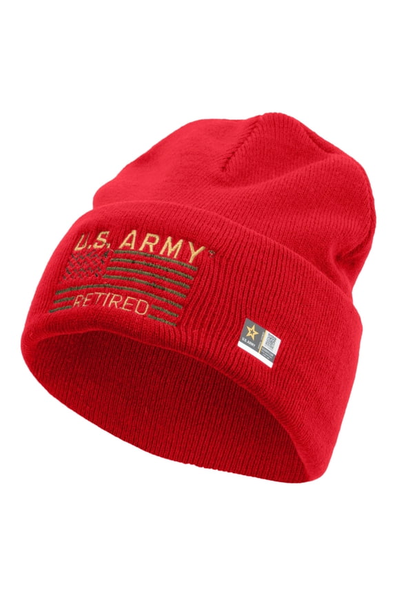 U.S. Army Retired Embroidered Long Knitted Beanie - Red OSFM