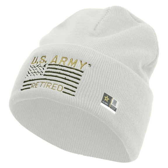 U.S. Army Retired Embroidered Long Knitted Beanie - White OSFM