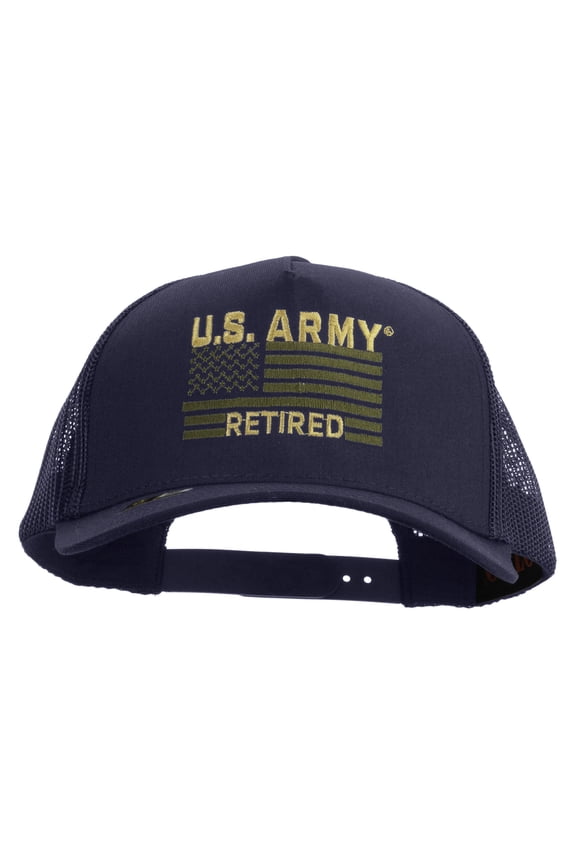 U.S. Army Retired Flag Embroidered Twill 5 panel Mesh Back Cap - Navy OSFM
