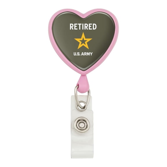 U.S. Army Retired Logo Heart Lanyard Retractable Reel Badge ID Card Holder