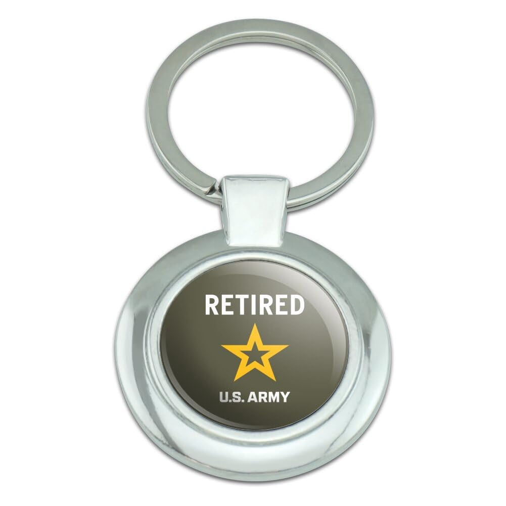 U.S. Army Retired Logo Keychain Classy Round Chrome Plated Metal ...