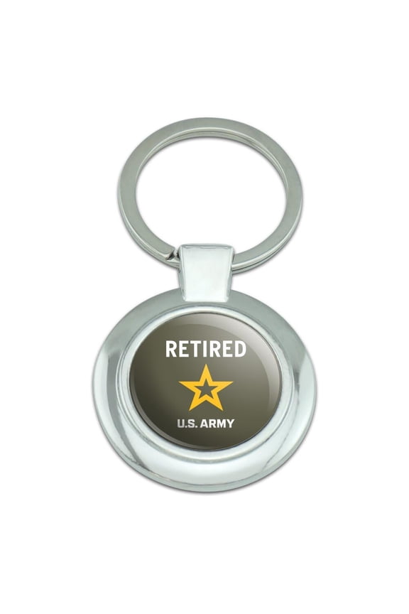 U.S. Army Retired Logo Keychain Classy Round Chrome Plated Metal