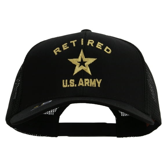 U.S. Army Retired Military Embroidered Solid Cotton Twill Mesh Prostyle Cap - Black OSFM