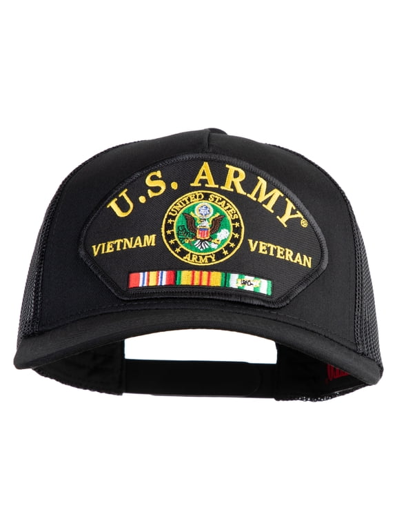 U.S. Army Seal Vietnam Veteran Patched Solid Cotton Twill 5 panel Mesh Back Cap - Black OSFM