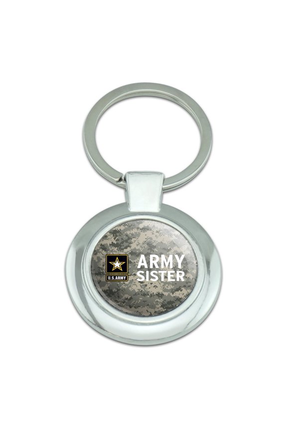 U.S. Army Sister Keychain Classy Round Chrome Plated Metal