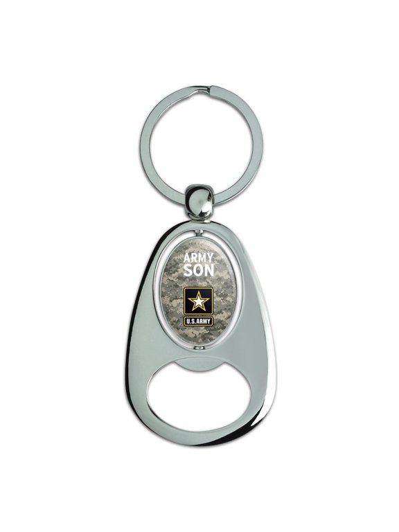 U.S. Army Son Keychain Chrome Metal Spinning Oval Bottle Opener