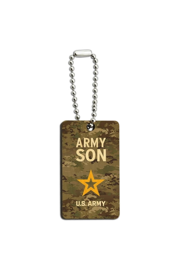 U.S. Army Son Wood Wooden Rectangle Keychain Key Ring