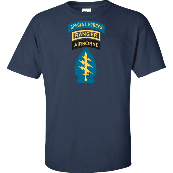 U.S. Army Special Forces with Airborne and Ranger Tab T-shirt
