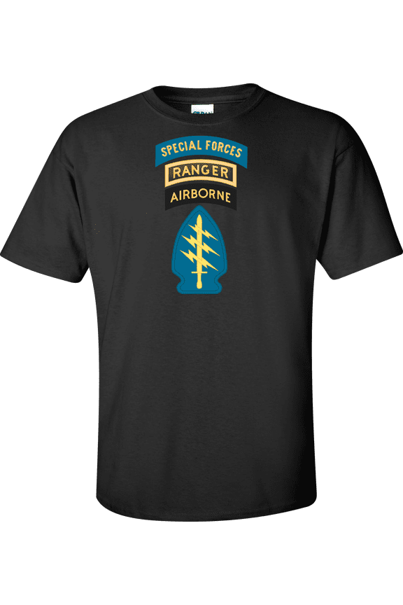 U.S. Army Special Forces with Airborne and Ranger Tab T-shirt