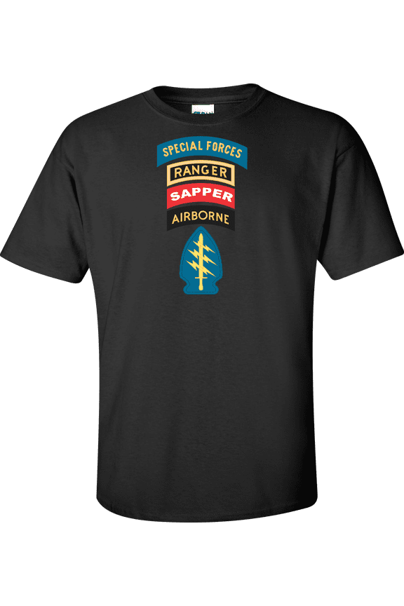 U.S. Army Special Forces with Ranger Sapper and Airborn Tabs T-shirt