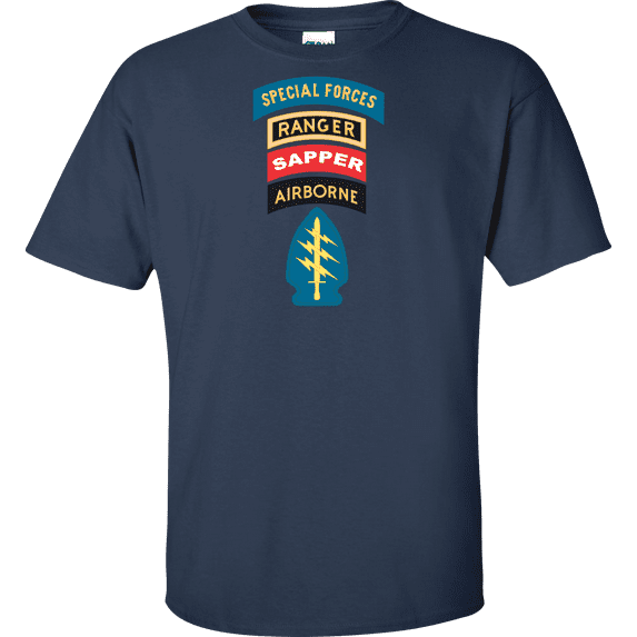 U.S. Army Special Forces with Ranger Sapper and Airborn Tabs T-shirt