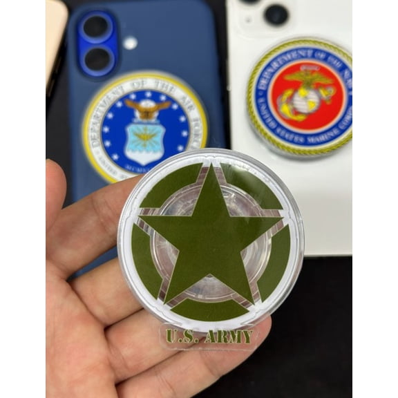 U.S. Army Star Phone Grip, Military Acrylic Phone Holder Stand, Patriotic USA Phone Accessory
