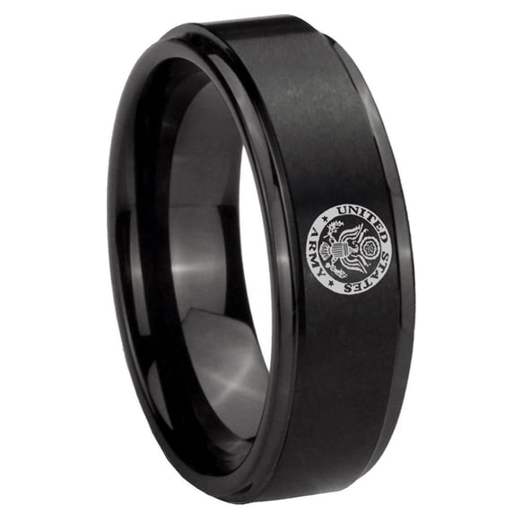 U.S. Army Step Edge Brush Black Tungsten Men's Ring 10MM