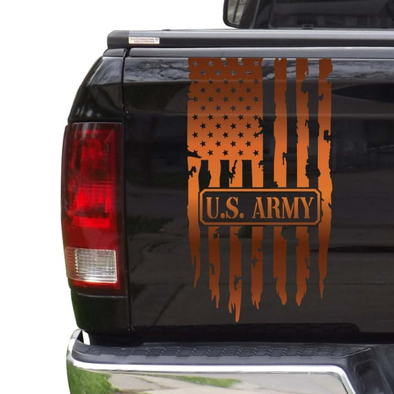 U.S. Army USAF USMC US Navy Decal Distressed American USA US Flag Truck Tailgate Vinyl Decal Compatible with most Pickup Trucks Military Enlisted Man Sticker (11" x 20", Copper (Metallic))