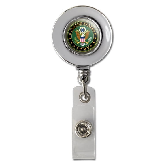 U.S. Army United States Army Eagle Logo Retractable Reel Chrome Badge ID Card Holder Clip