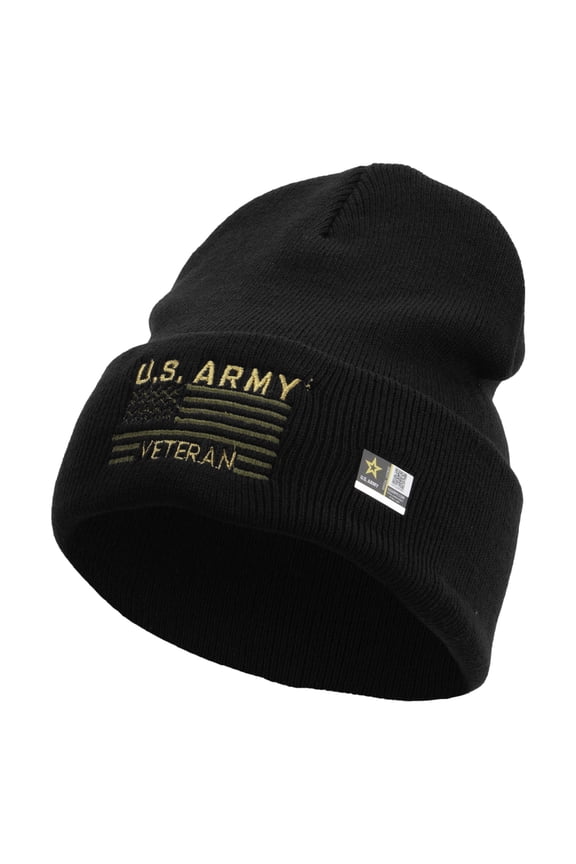 U.S. Army Veteran Embroidered Long Knitted Beanie - Black OSFM