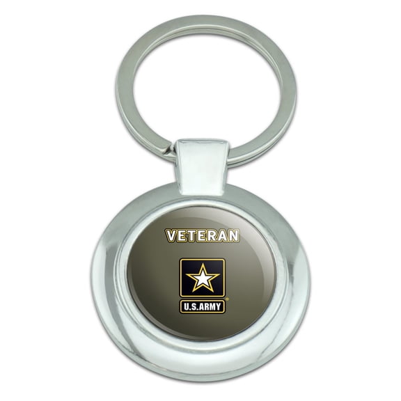U.S. Army Veteran Logo Keychain Classy Round Chrome Plated Metal