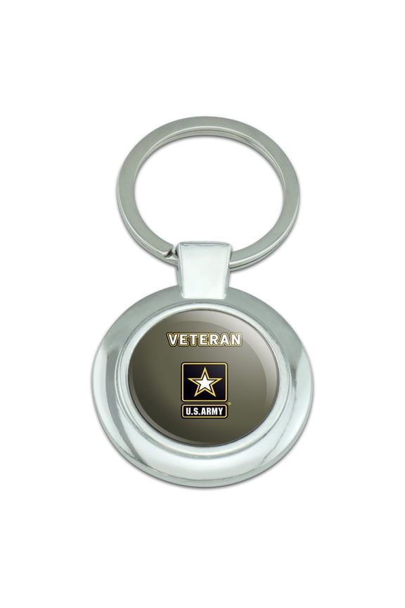 U.S. Army Veteran Logo Keychain Classy Round Chrome Plated Metal