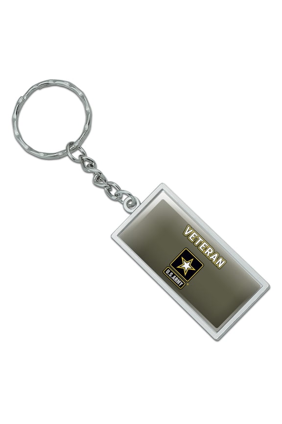 U.S. Army Veteran Logo Rectangle Chrome Plated Metal Keychain Key Chain