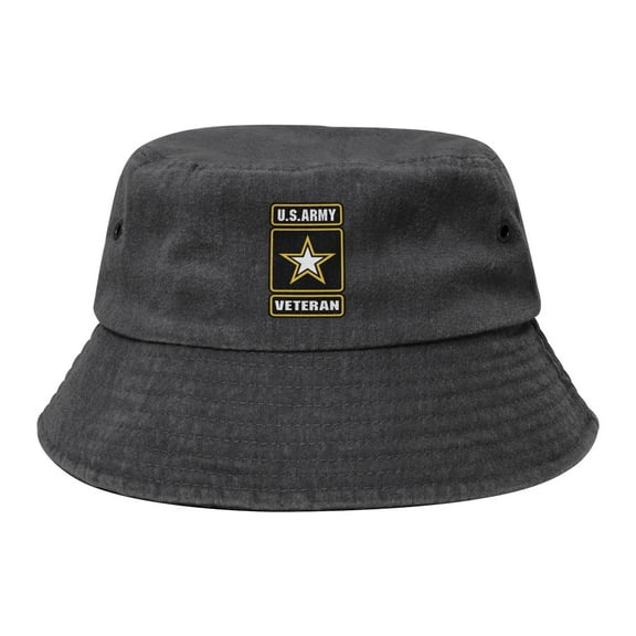 U.S. Army Veteran Logo Washed Bucket Hat For Men Women Denim Bucket Hat Sun Hat Cowboy Fishing Beach Hat