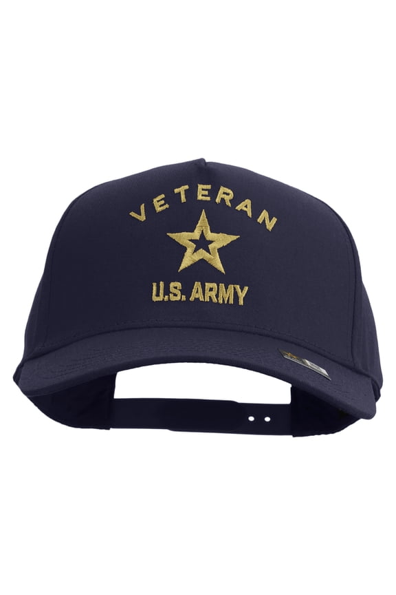 U.S. Army Veteran Military Embroidered Solid Cotton Twill 5 Panel Prostyle Snap Cap - Navy OSFM