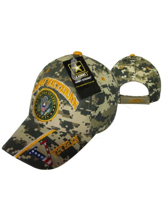 U.S. Army Veteran Vet Emblem USA Flag "V" ACU Digital Camo Cap Hat LICENSED