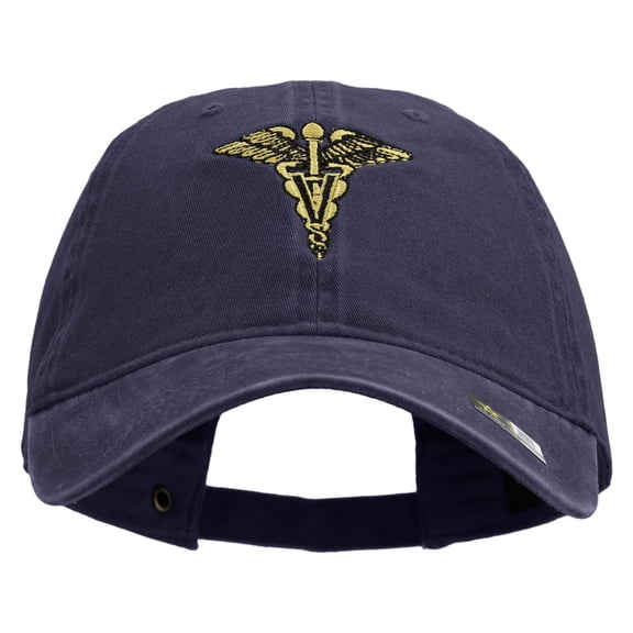 U.S. Army Veterinary Corps Embroidered Washed Solid Pigment Dyed Cotton Twill Brass Buckle Cap - Navy OSFM