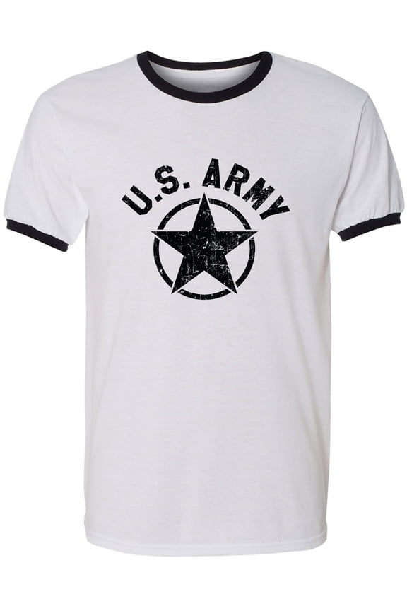 U.S. Army Vintage Arch Logo with black ink Adult Short Sleeve Ringer T-shirt