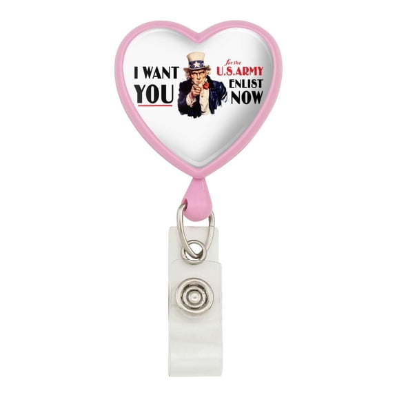 U.S. Army Vintage I Want You Poster Heart Lanyard Retractable Reel Badge ID Card Holder