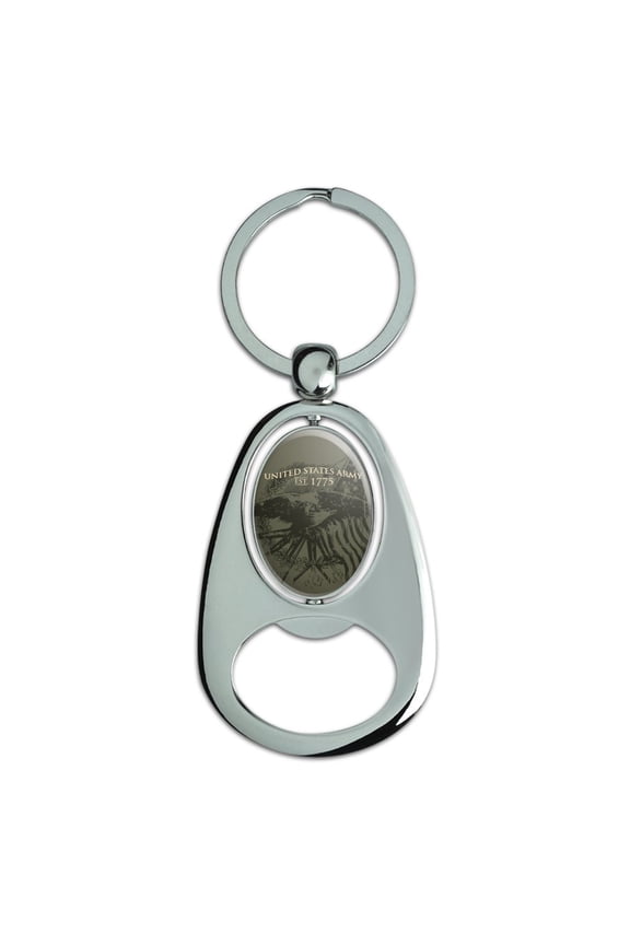 U.S. Army Vintage United States Army Crest Keychain Chrome Metal Spinning Oval Bottle Opener
