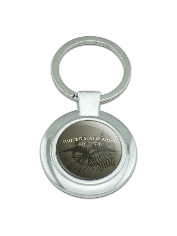 U.S. Army Vintage United States Army Crest Keychain Classy Round Chrome Plated Metal