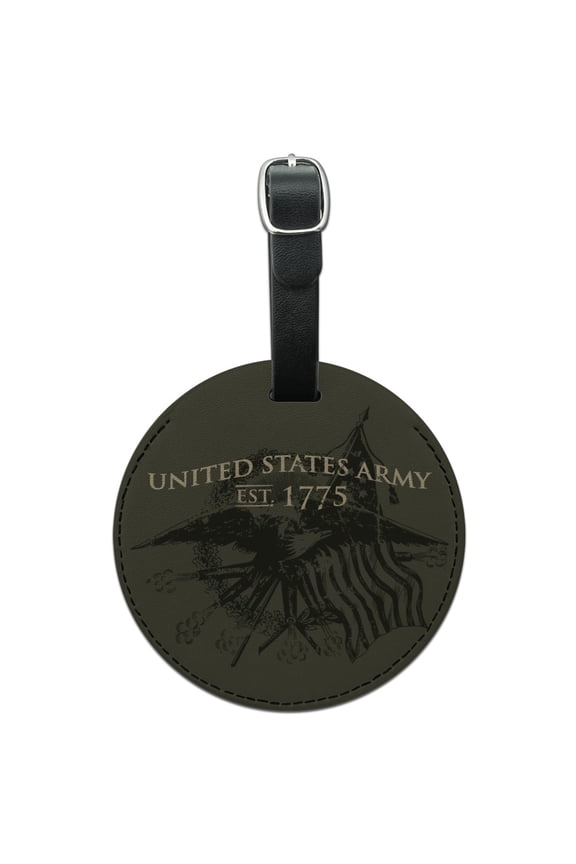 U.S. Army Vintage United States Army Crest Round Leather Luggage Card Suitcase Carry-On ID Tag