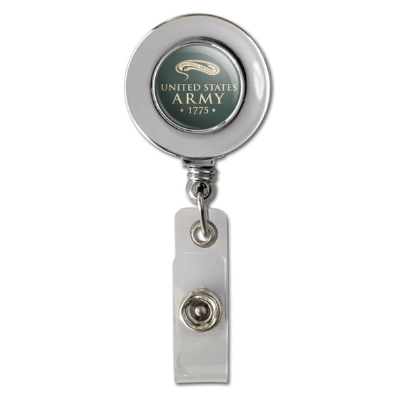 U.S. Army Vintage United States Army Logo 1775 Retractable Reel Chrome Badge ID Card Holder Clip