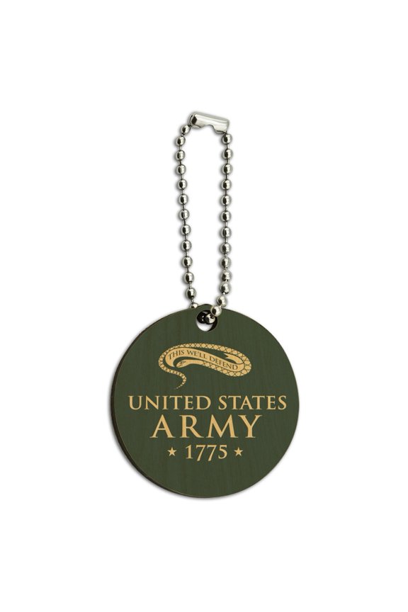 U.S. Army Vintage United States Army Logo 1775 Wood Wooden Round Keychain Key Chain Ring