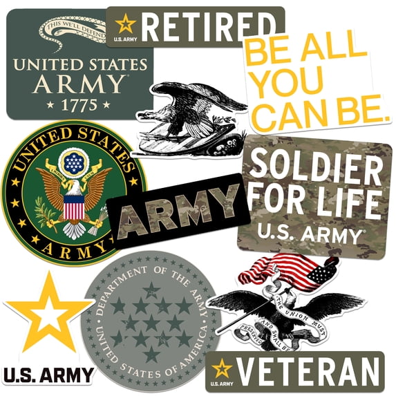 U.S. Army Vinyl Large Deluxe Sticker - Laptop, Water Bottle, Scrapbooking, Tablet, Skateboard, Indoor/Outdoor - Set of 11
