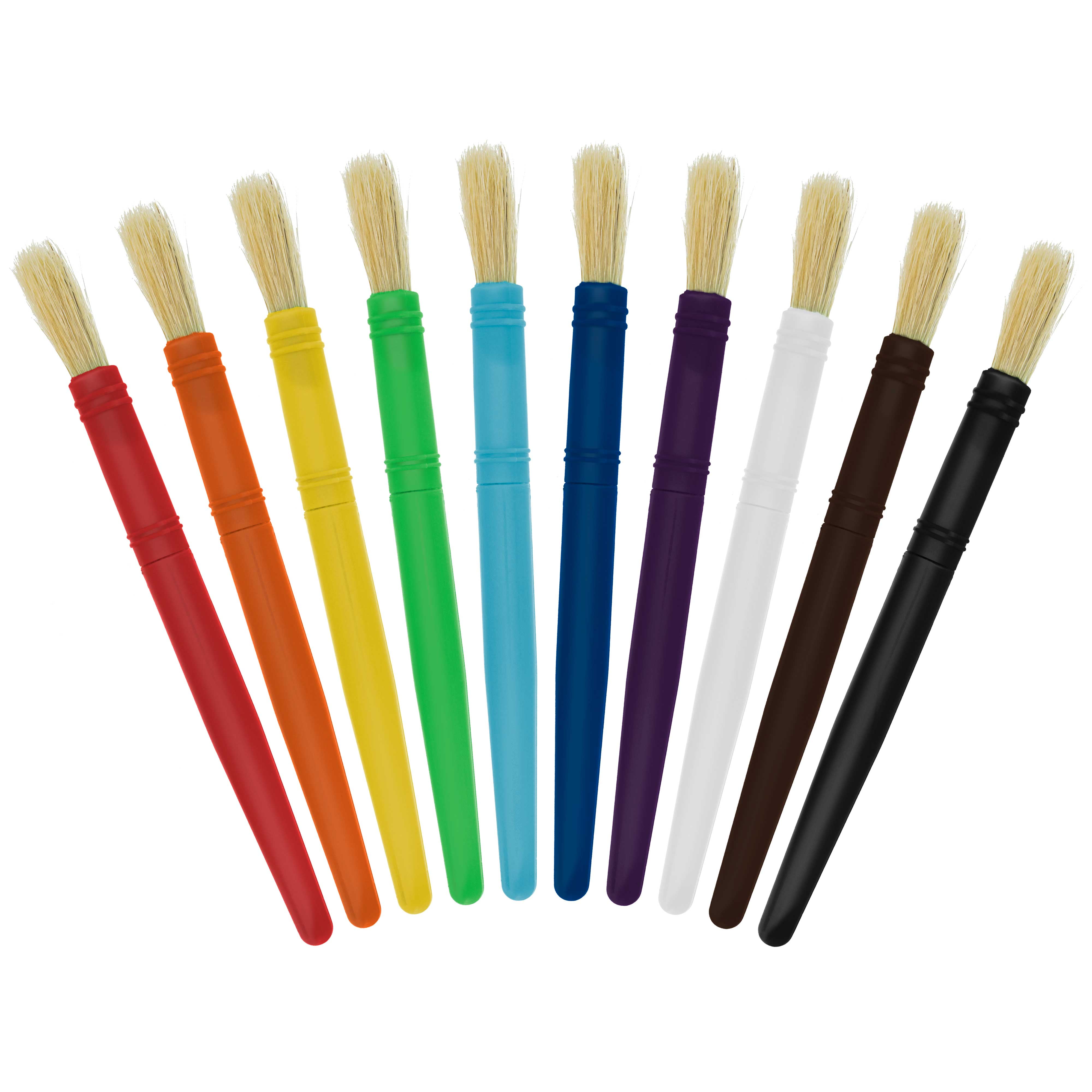 US Art Supply 10 Piece Large Round Chubby Hog Bristle Children's Tempera and Artist Paint Brushes