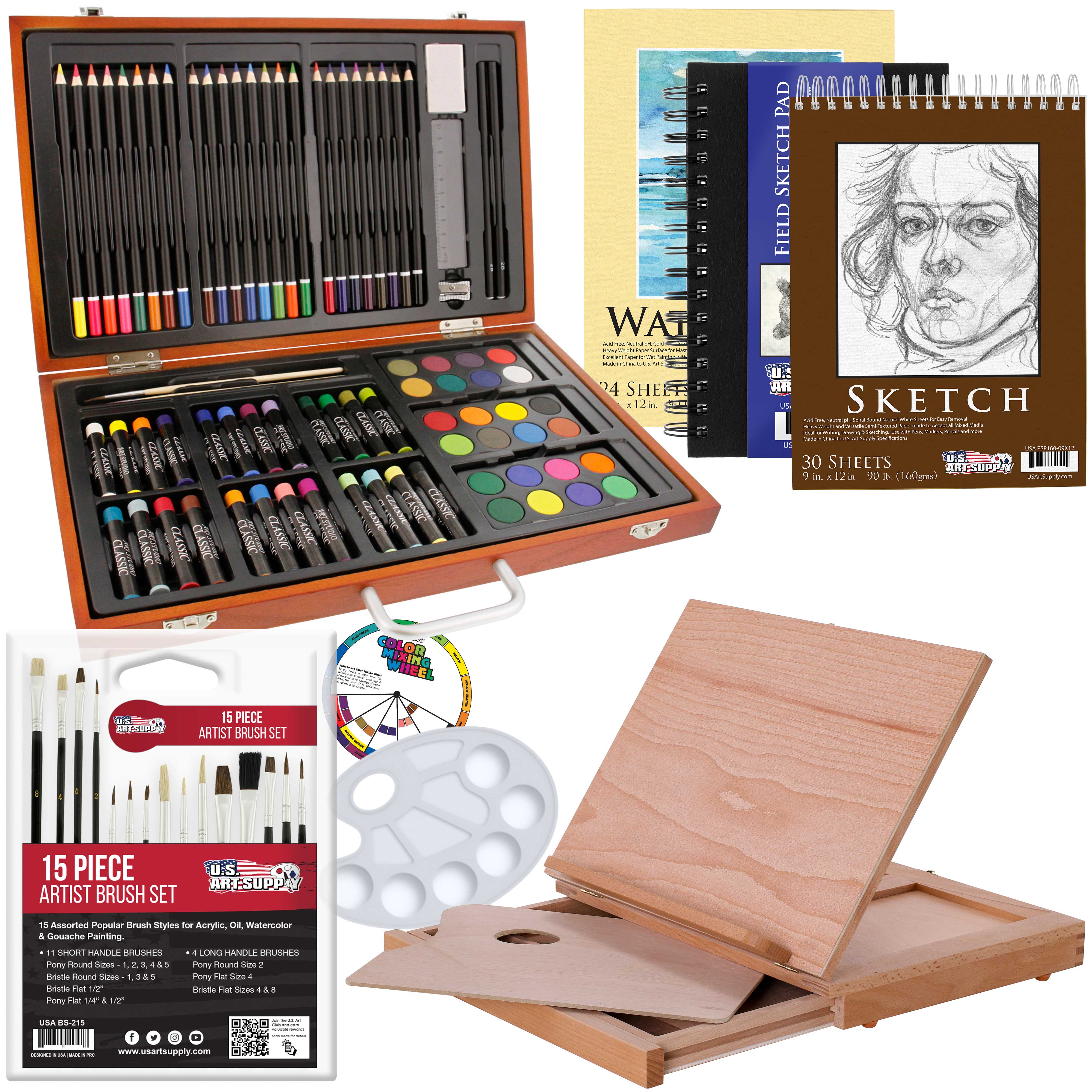 U.S. Art Supply 84Piece Deluxe Artist Studio Creativity Set Wood Box