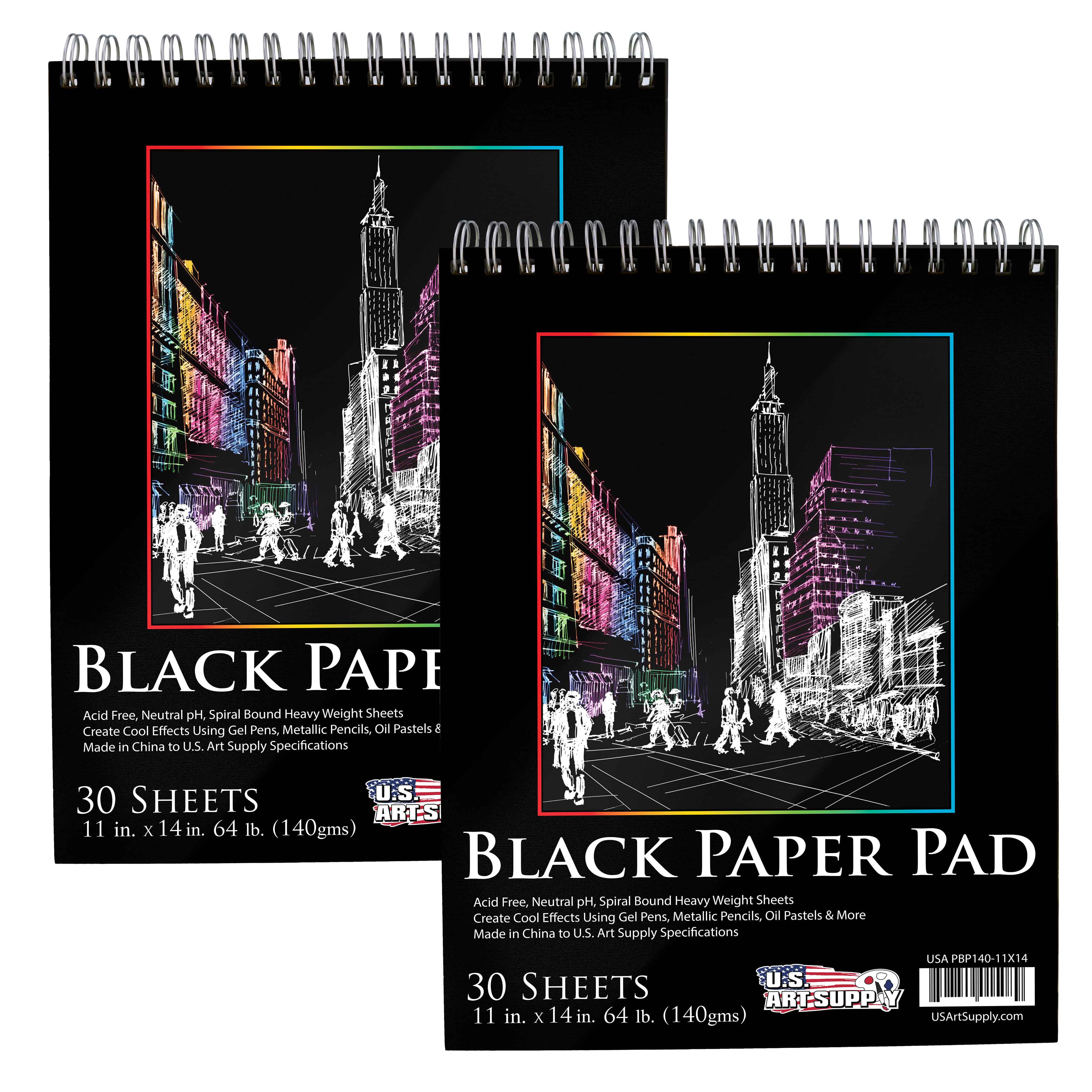 U.S. Art Supply 11 in x 14 in Black Paper Sketch Pad (30 Sheets), 2 Count